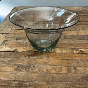 Large Hand-blown Glass Center Fruit Bowl 11.5" Faint Green Tint